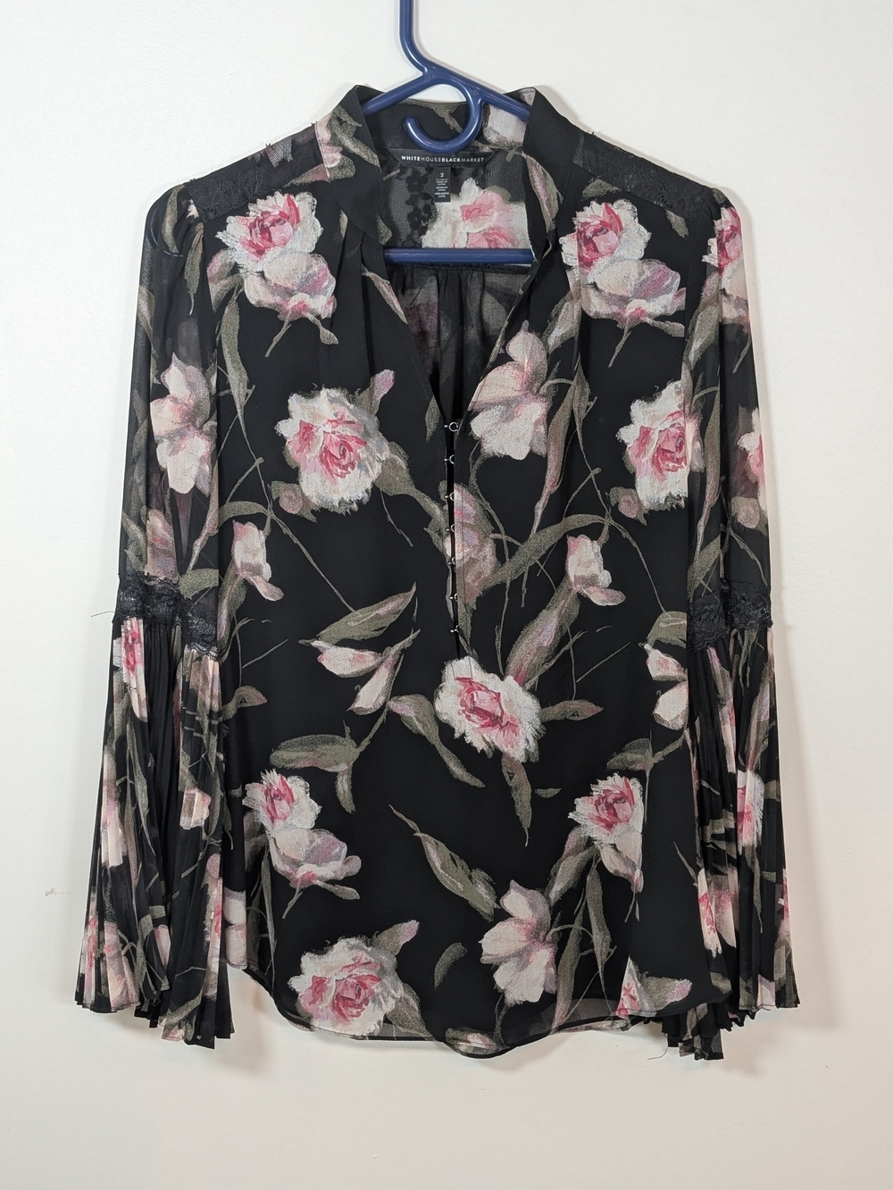 Polyester chiffon blouse, White House Black Market, floral print long sleeve